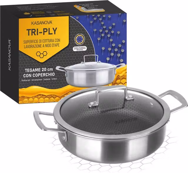 Casseruola Kasanova in acciaio inox e alluminio con coperchio in vetro, diametro: 20 cm – 1
