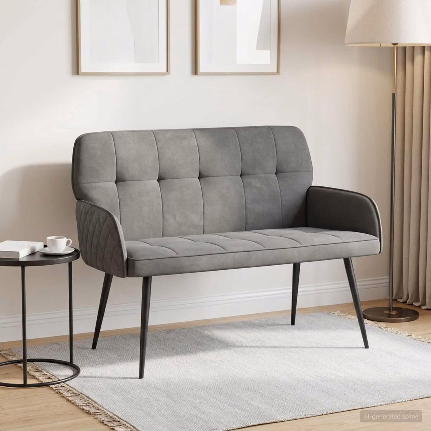 Divano a 2 posti vidaXL in velluto grigio con gambe in metallo nero per soggiorno e camera da letto L: 115 cm, P: 86 cm, H: 58 cm