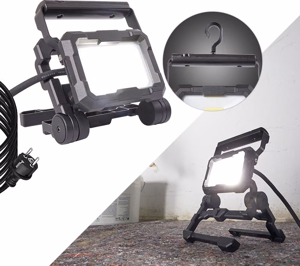 Faretto da lavoro a LED 20W 2200 lumen 5000K IP65 dimmerabile con gancio e cavo di alimentazione da 3 m
