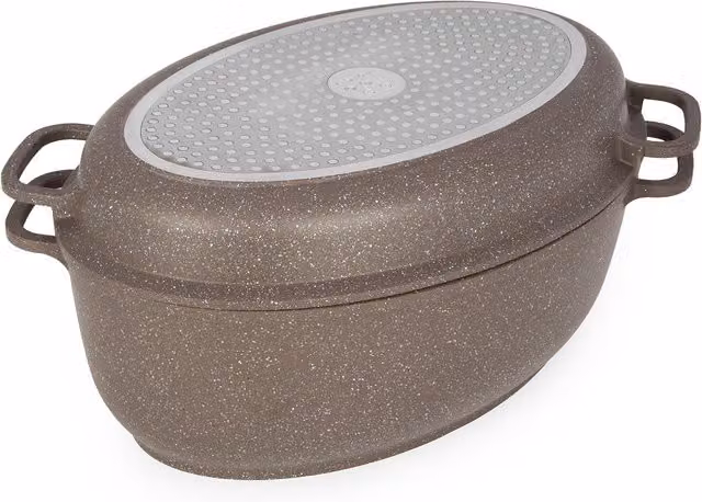 Rostiera ovale I Giganti in alluminio con rivestimento antiaderente, colore marrone, L: 38 cm, P: 26 cm