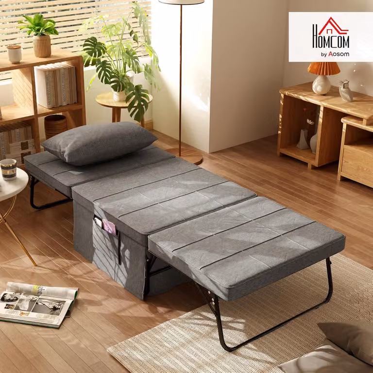 Letto pieghevole 4 in 1: letto per ospiti, divano letto, poltrona, poggiapiedi. Schienale regolabile in 5 posizioni
