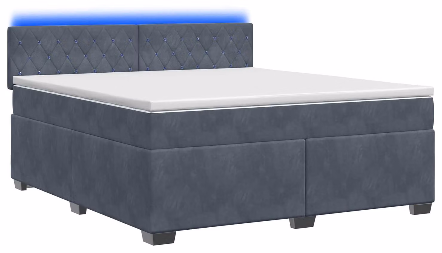 Letto con boxspring, materasso e illuminazione LED, colore grigio scuro, dimensioni 140 x 200 cm, rivestito in velluto