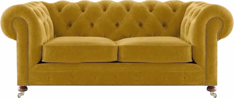 Sofa Zweisitzer Couch Gelb Wohnzimmer Chesterfield Textil Luxus Einrichtung