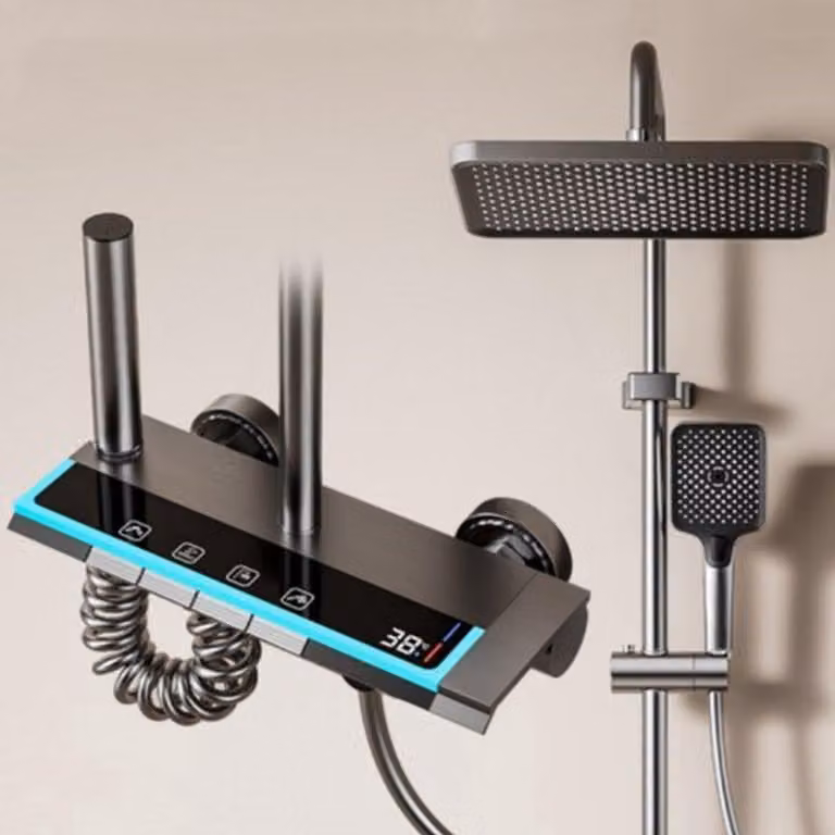 Set di rubinetti per doccia - moderno sistema doccia da bagno con display digitale della temperatura e 4 funzioni