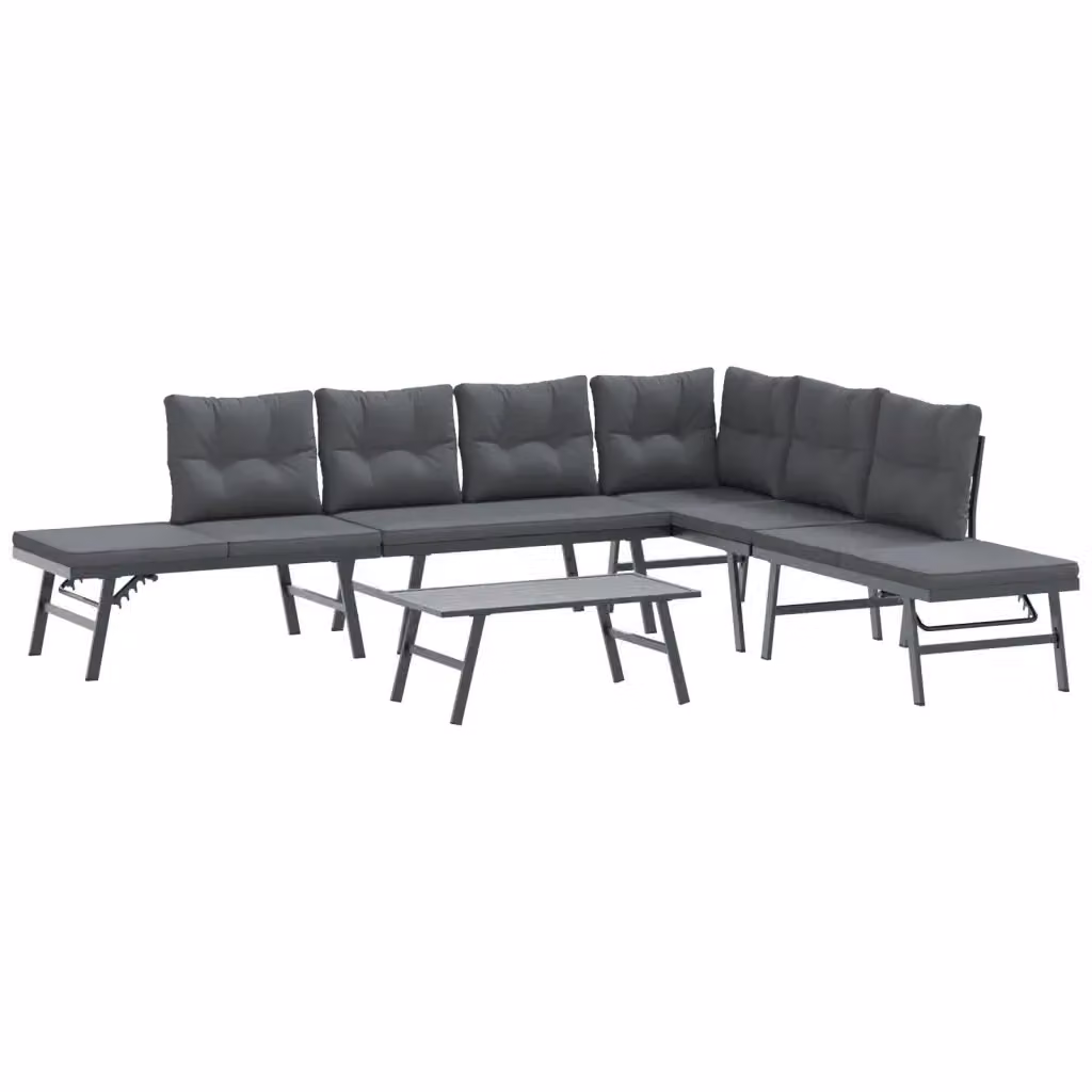 vidaXL Set Panche da Giardino e Terrazzo in Metallo Nero Antracite con Cuscini – 2
