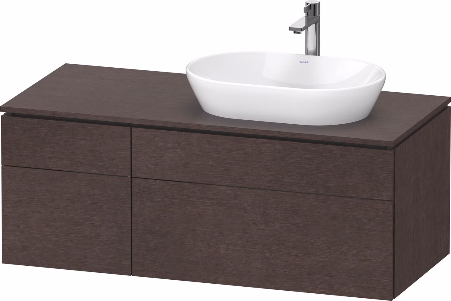 Duravit L-Cube Meuble sous-lavabo en console suspendu, avec plan de toilette en console, 4 tiroirs, vasque à droite, 1220x482x550mm, LC4874072720000, LC4874072720000