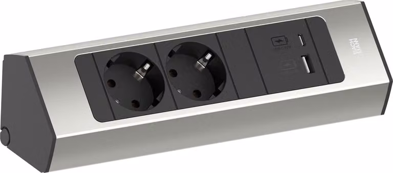 Prolunga, BACHMANN, modello CASIA 2 2xCEE7/3 1xUSB A/C 22W 2,0m AEH aspetto acciaio inox