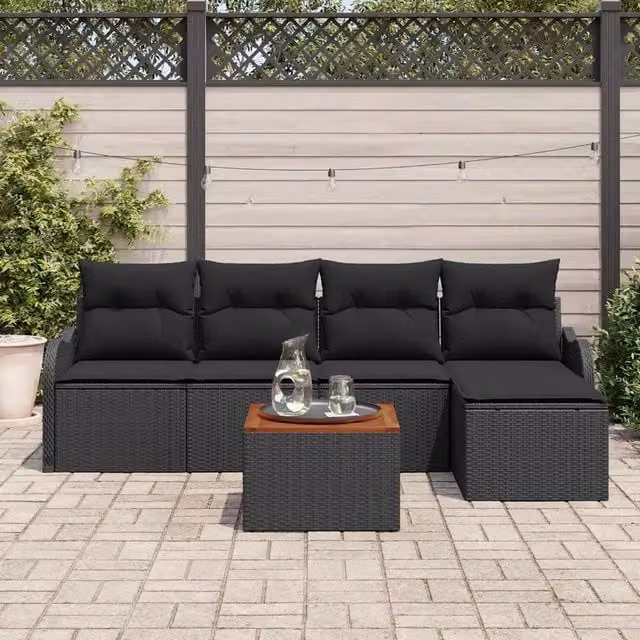Set Divano da Giardino 6 pz Nero polyrattan 3347443