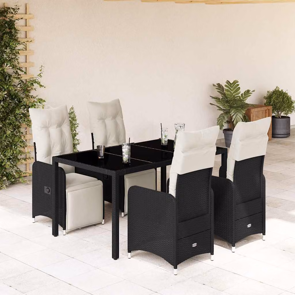 Set Bistrò da Giardino e Balcone vidaXL in Polyrattan con Cuscini Nero e Bianco 5 pz – 1