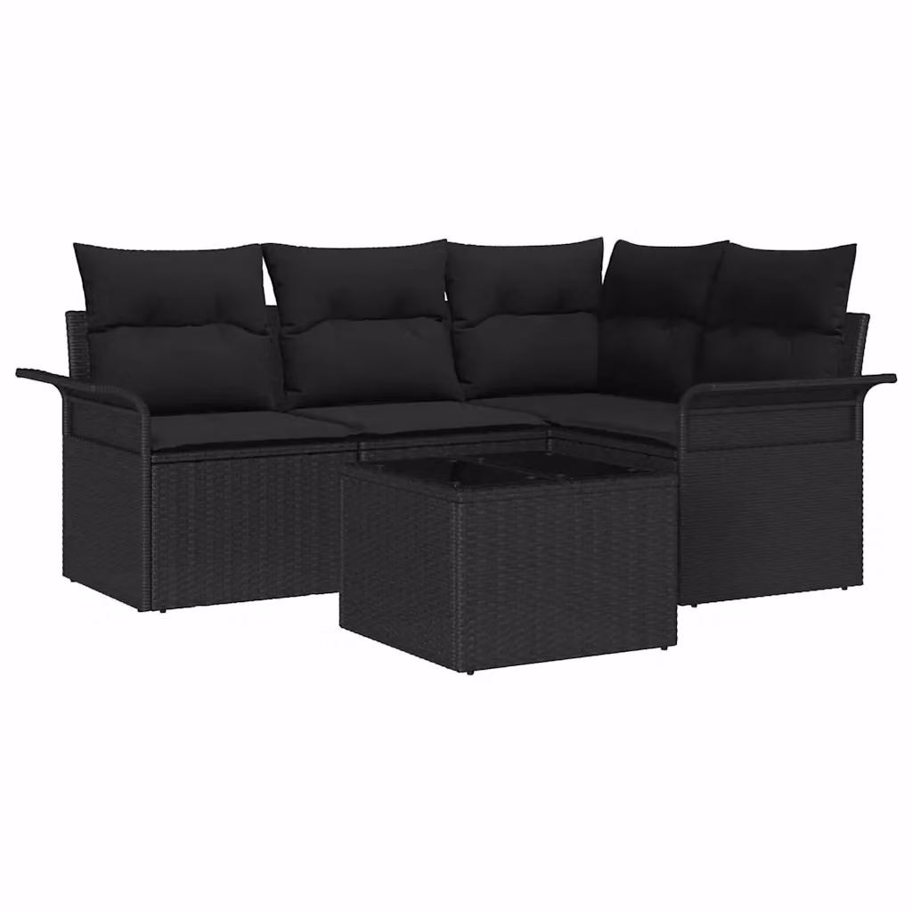 Set Divano da Giardino vidaXL 5 Pezzi a Forma di L con Tavolino e Contenitore Nero in Polyrattan e Acciaio – 2