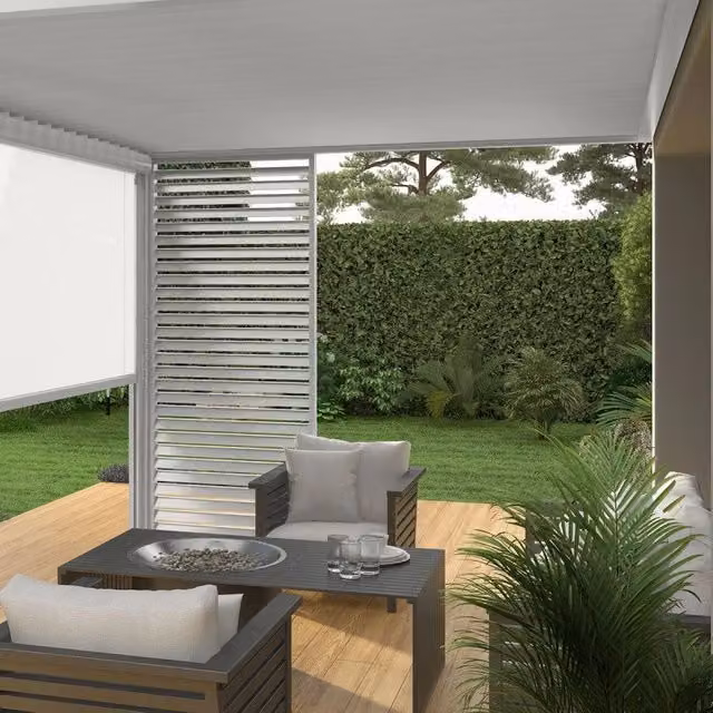 Pergola bioclimatica adossata Ombrea VS Bianco con tenda 4M bianco