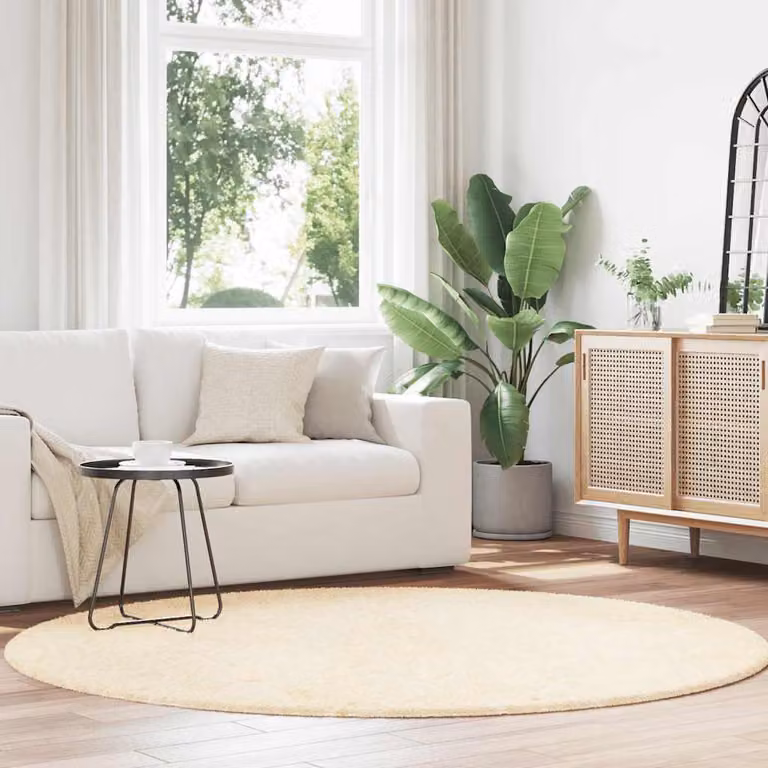 Tappeto Shaggy a Pelo Lungo Round vidaXL NAVARRA Beige in Poliestere L: 200 cm