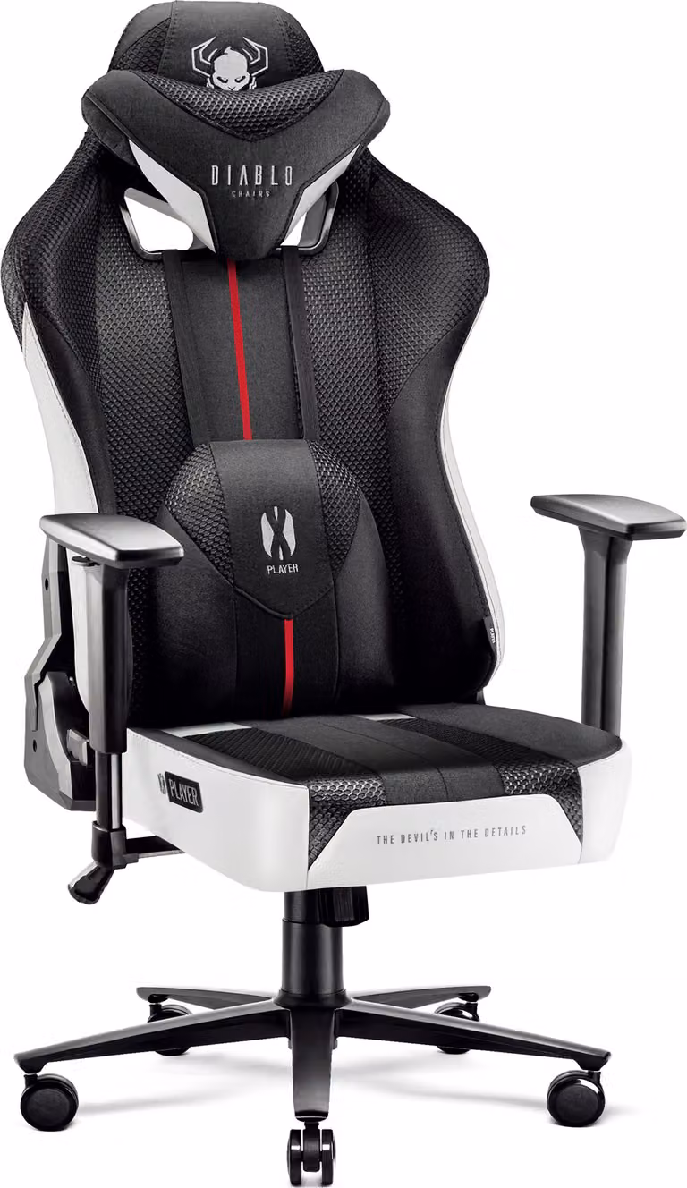 Diablo X-Player Gaming Chair Sedia da ufficio in tessuto 3D Braccioli Design ergonomico Cuscino collo/glutei Bianco/Nero King Size XL
