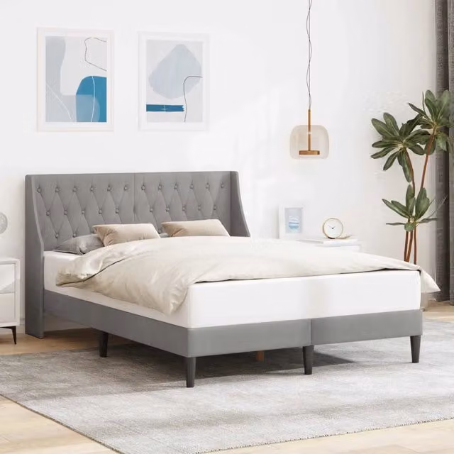Struttura letto con giroletto in velluto grigio chiaro L/P/H: 140 x 200 x 96 cm