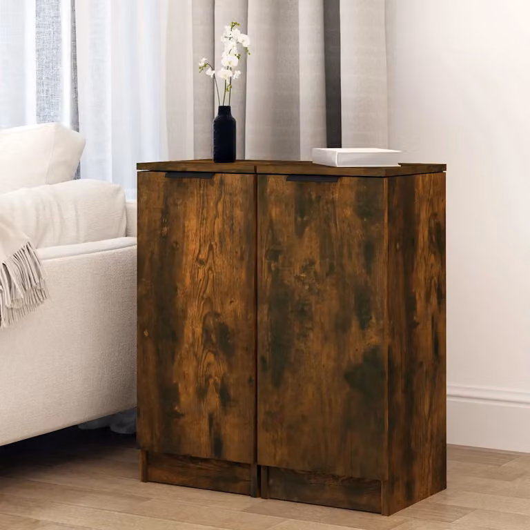 Set di 2 credenze vidaXL in legno multistrato color rovere fumo, design minimalista da parete, L/P/H: 30 x 30 x 70 cm