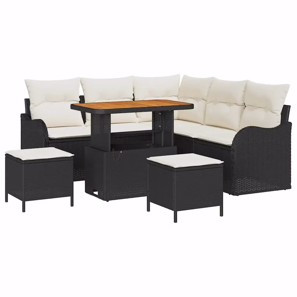 Set Divano da Giardino vidaXL 8 Pezzi con Cuscini Nero e Beige – 2