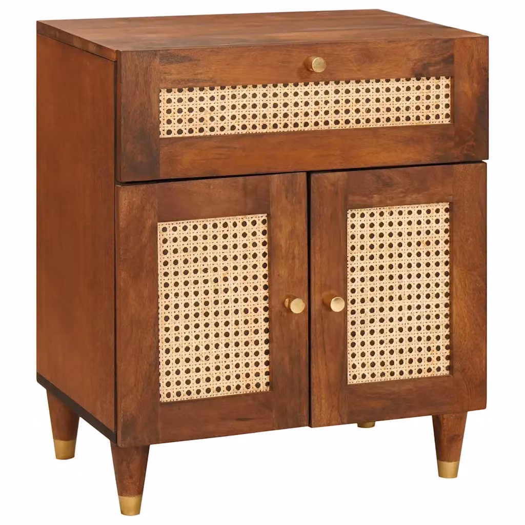 Comodino moderno vidaXL in legno di mango massello marrone e oro L 50 x P 33 x H 60 cm