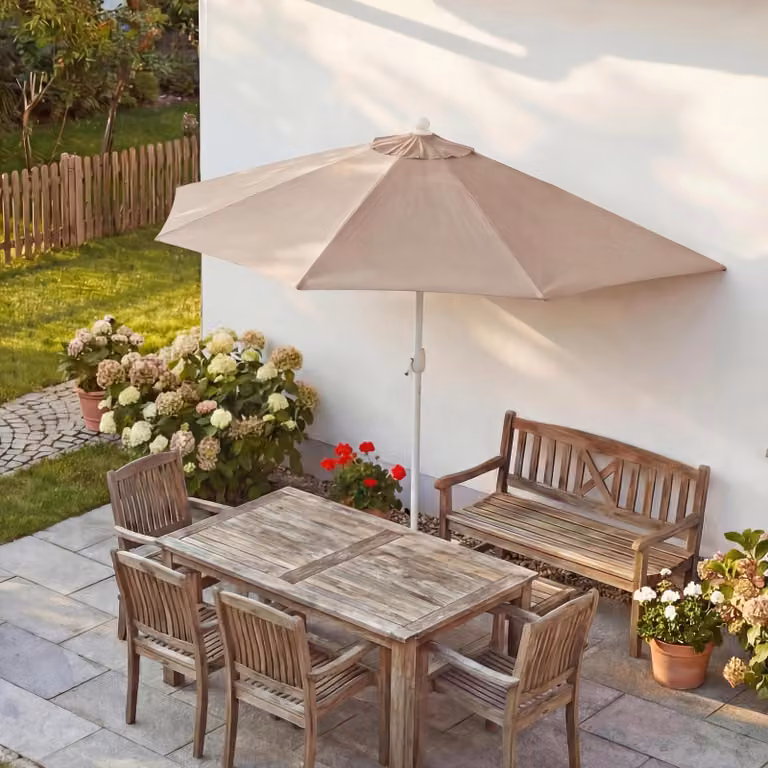 Ombrellone Parla, ombrellone da balcone, poliestere/alluminio UV 50+ 3kg ~ 270cm crema senza supporto