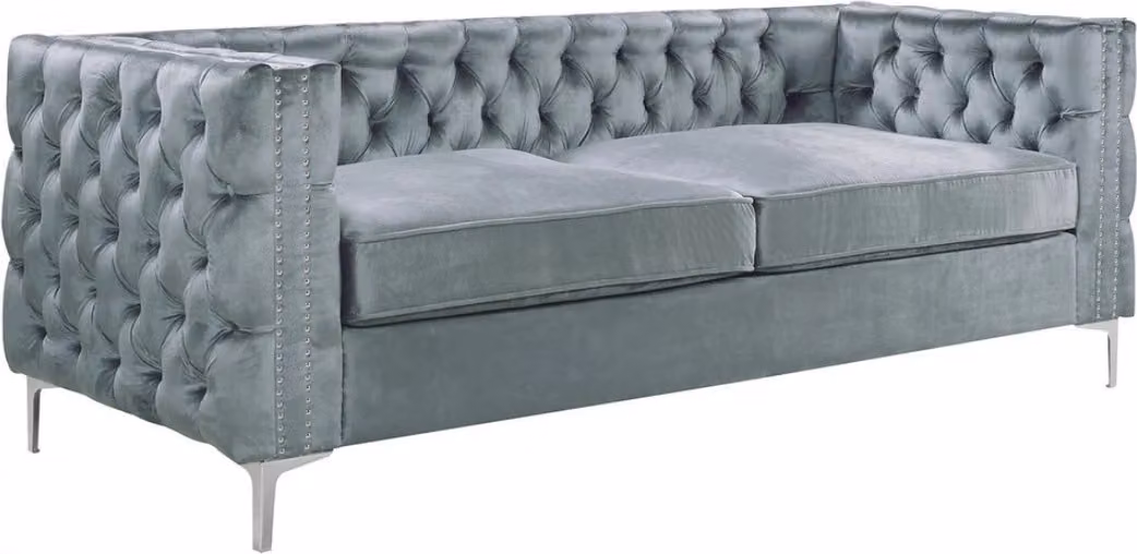 Graue chesterfield couch luxus samt stoff couchen sofa set knöpfe polster