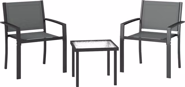 Set da terrazza Outsunny composto da 3 pezzi con tavolo in vetro e sedie in textilene, Grigio chiaro