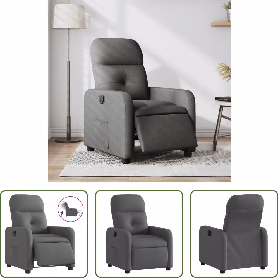 The Living Store Recliner elettrica in tessuto grigio scuro