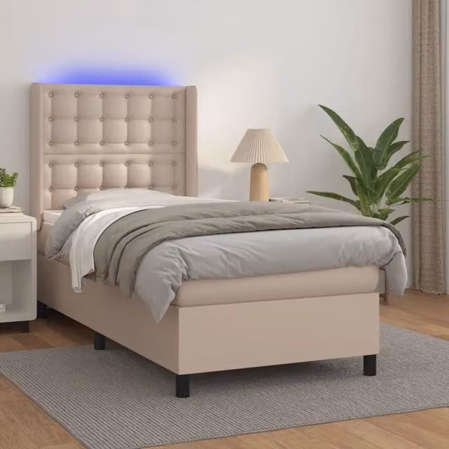 Letto con giroletto a molle e illuminazione LED vidaXL, colore cappuccino, L/P: 90 x 200 cm – 1