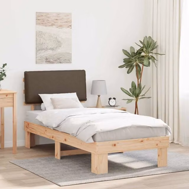 Letto con Testiera Talpa vidaXL in Pino Massello, Beige e Marrone, L/P/H: 90 x 200 cm – 1