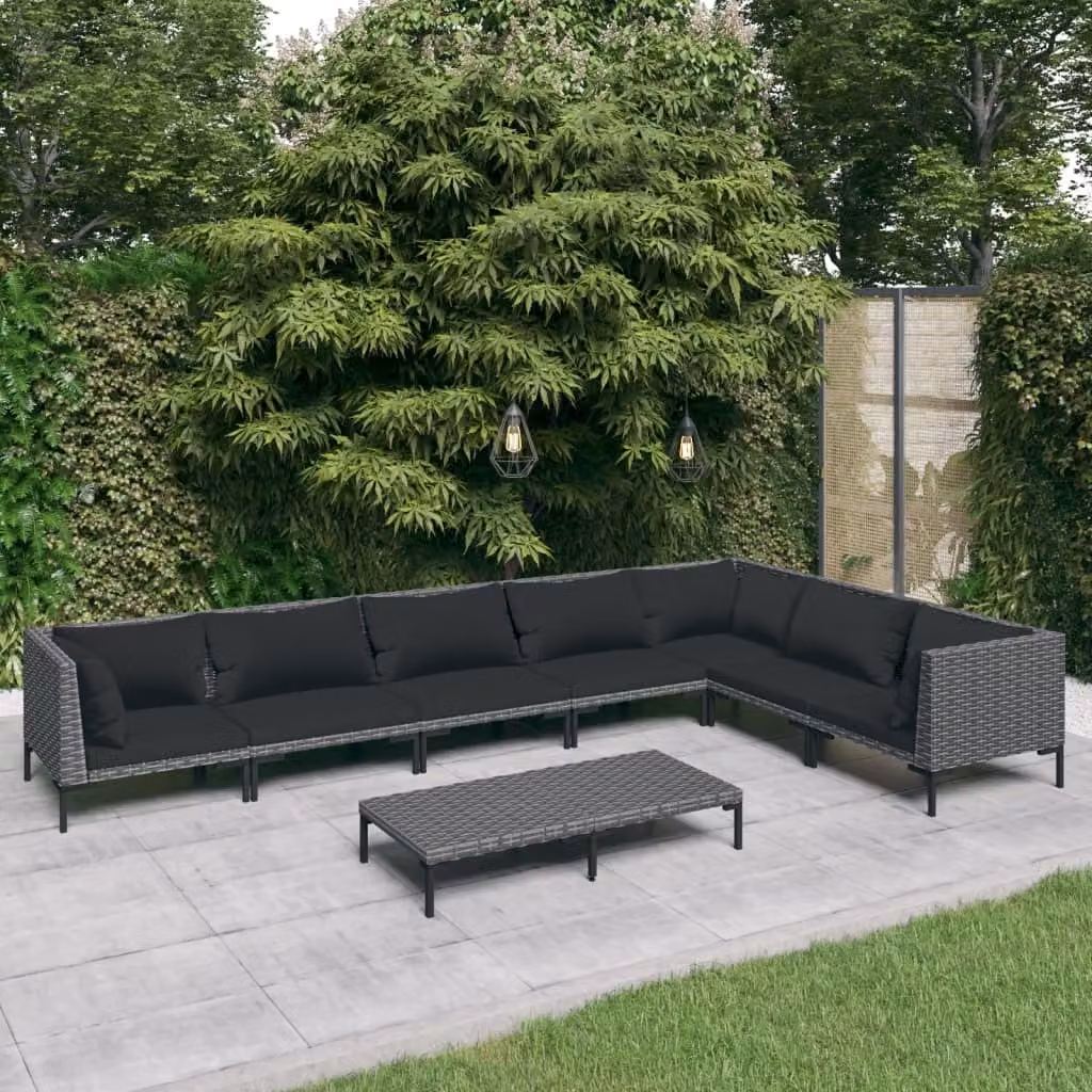 Maison Exclusive - Set da giardino da 8 pezzi con cuscini in polyrattan grigio scuro