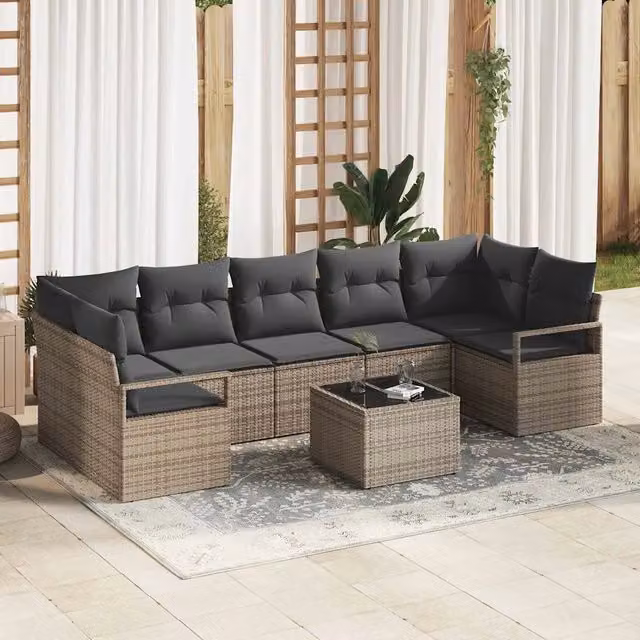 Set Divano da Giardino 8 pz 7-Numero di posti Grigio polyrattan 3354968