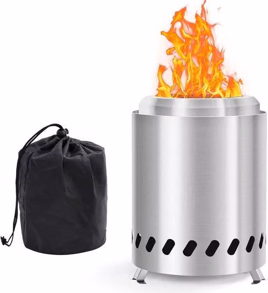 Recipiente per fuoco senza fumo in acciaio inox con griglia e borsa per il trasporto - Fornello pieghevole per uso esterno
