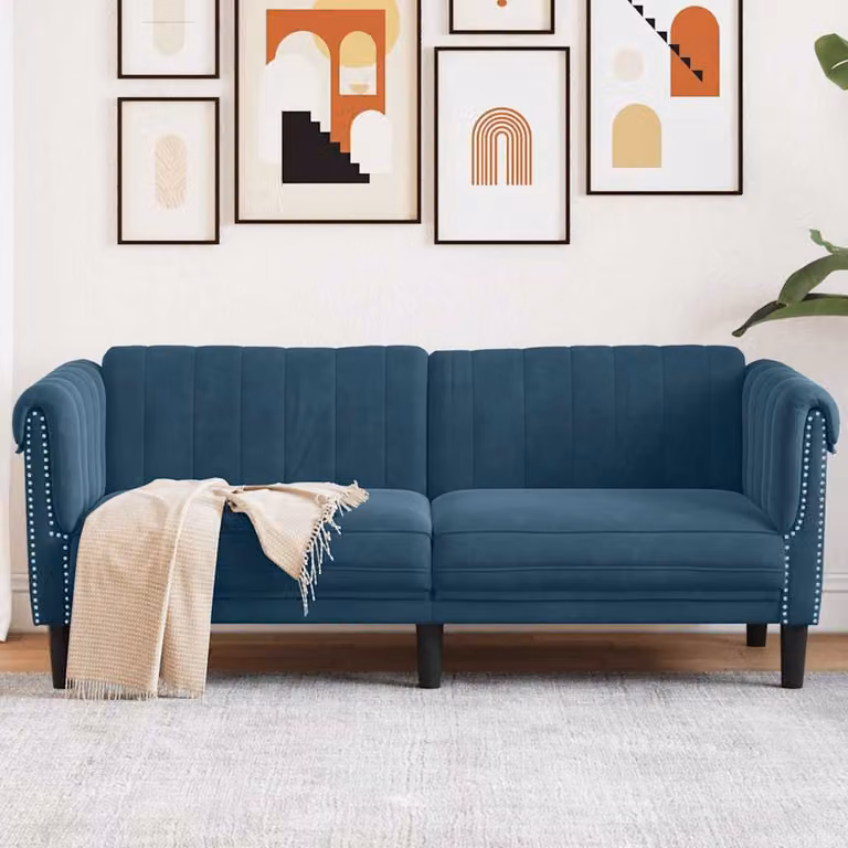 vidaXL Divano a 2 Posti Moderno in Velluto Blu con Struttura in Legno Solido L: 182 cm, P: 77 cm, H: 74 cm