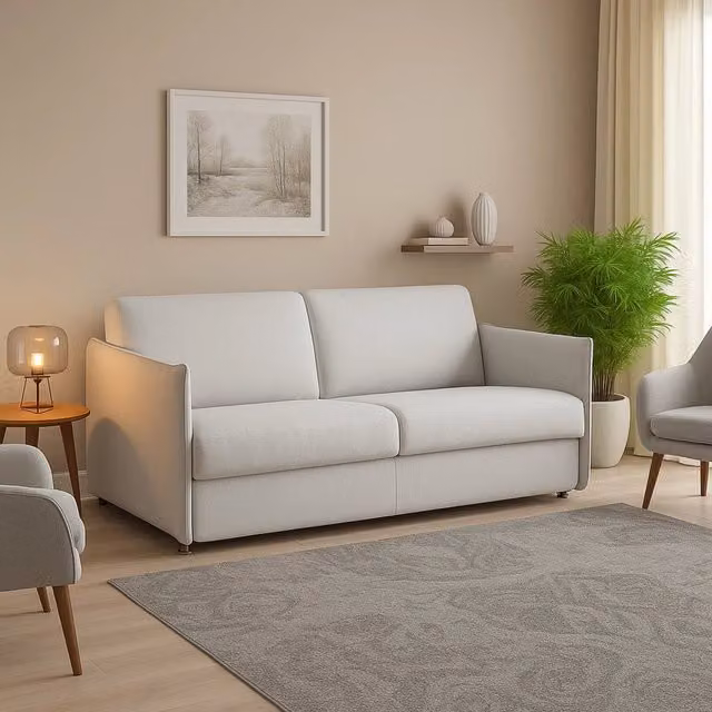Divano Fisso 3 Posti Severo DMORA Made in Italy, Grigio Chiaro, L: 200 cm, P: 95 cm, H: 45 cm – 1
