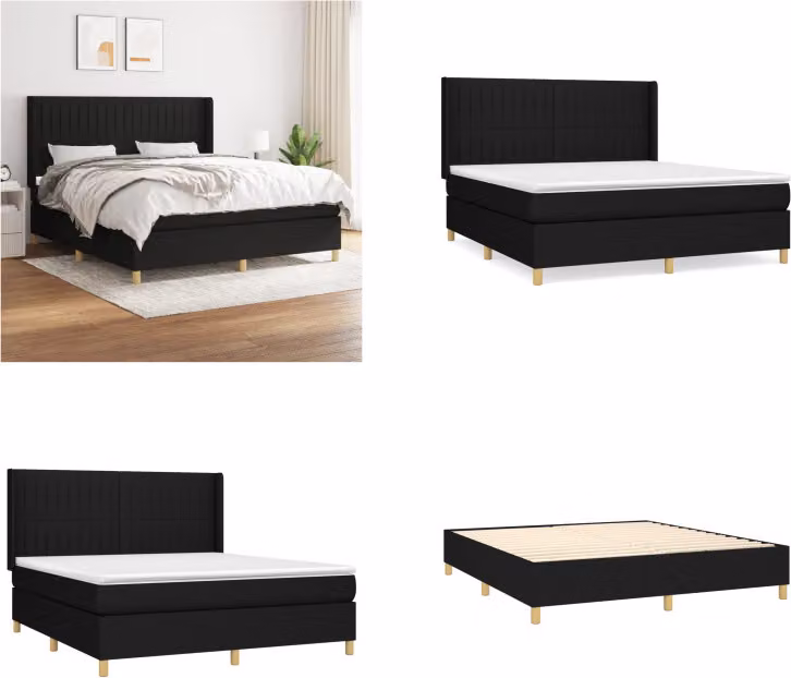 vidaXL Letto a molle con materasso nero 160x200 cm in tessuto - Letto a molle - Boxspringbetten - Bett - Schlafzimmermöbel