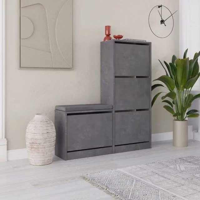 Scarpiera DMORA Velma Grigio con scomparti inclinabili per 8 paia di scarpe L: 105 cm, P: 26 cm, H: 119 cm – 1
