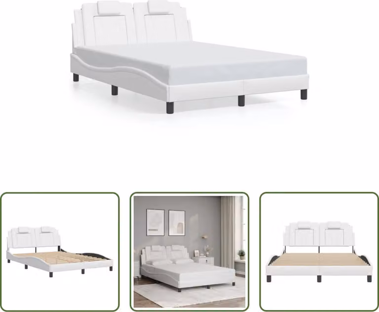 The Living Store Struttura letto con testiera bianca 140x190 cm in ecopelle