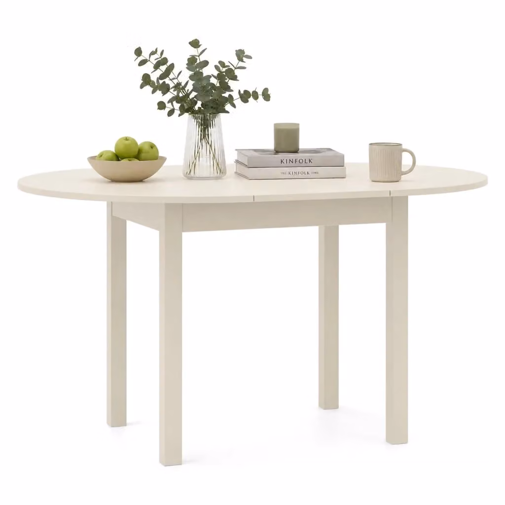 Tavolo allungabile DMORA per 6 persone, design moderno ovale, colore beige, L: 100 cm, P: 80 cm, H: 76 cm – 2