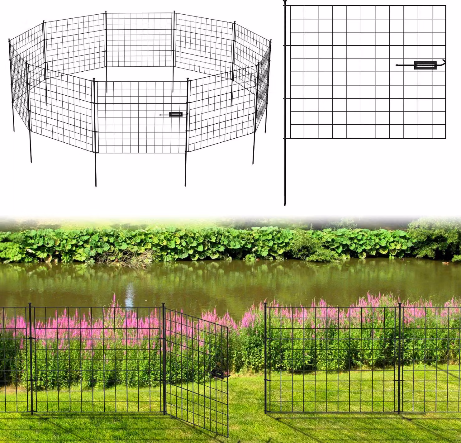 Izrielar 5X Recinzione per laghetto Recinzione metallica Elementi di recinzione Arco inferiore Giardino Recinzione da giardino Cancello da giardino Recinzione Diritta Nera