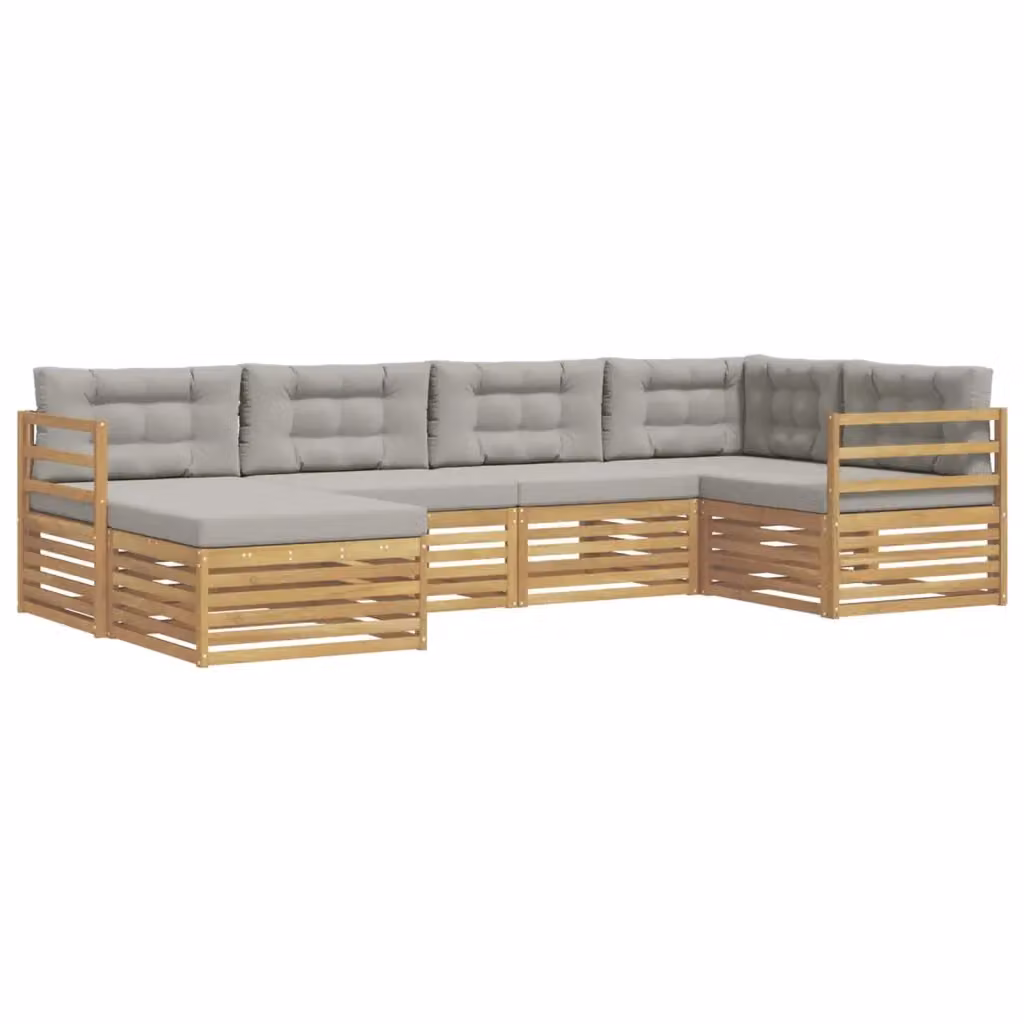 Set di divani da esterno a L vidaXL in legno di acacia con cuscini, bianco e grigio – 2