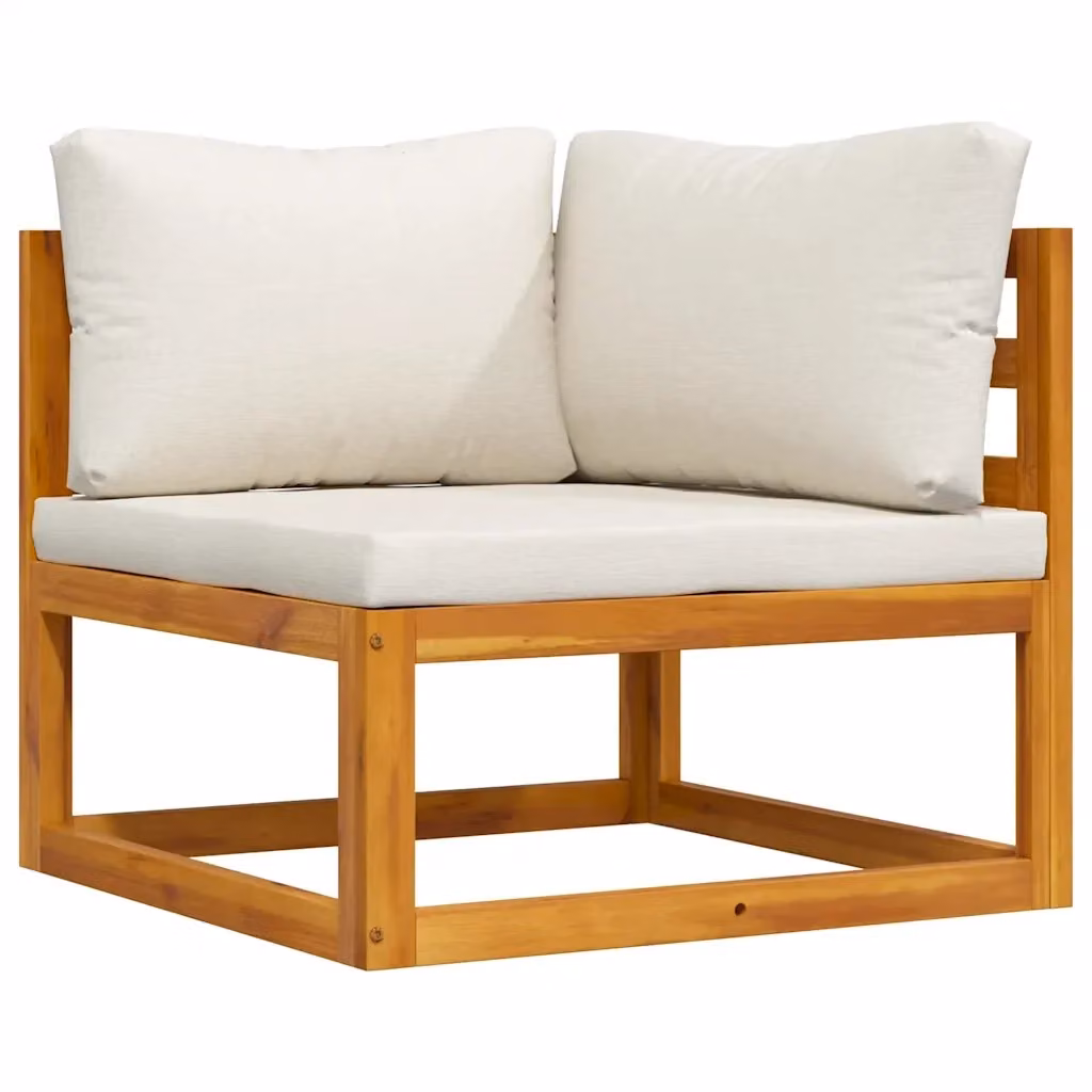 Divano Angolare Modulare Design Mania in Legno di Acacia Massello con Cuscini Bianchi per Giardino – 2