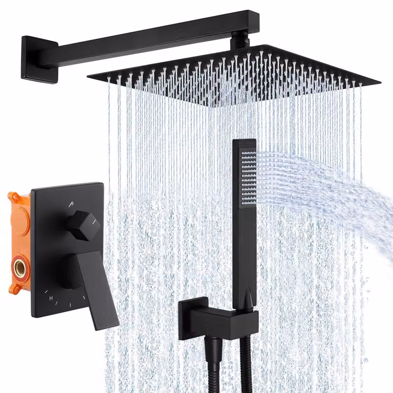 Set completo per rubinetteria da incasso per doccia, 12 pollici, con soffione a pioggia e doccetta manuale, colore nero
