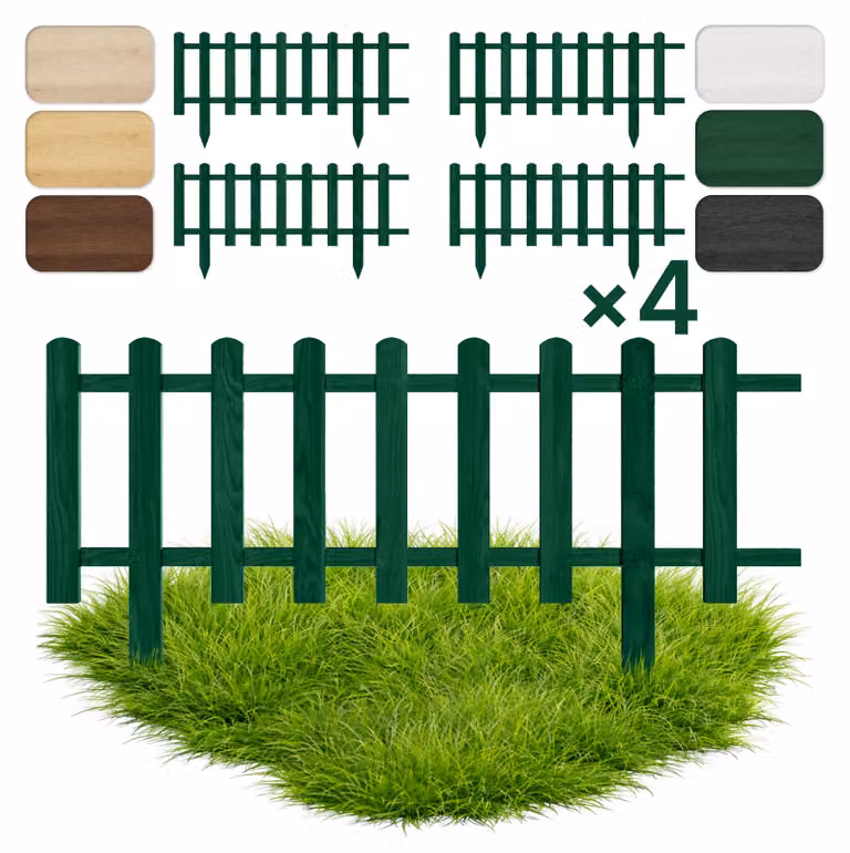 Floranica Set da 4 Staccionata per Giardino 30 cm x 100 cm Verde Recinzione decorativa Steccato in Legno di Pino impregnato