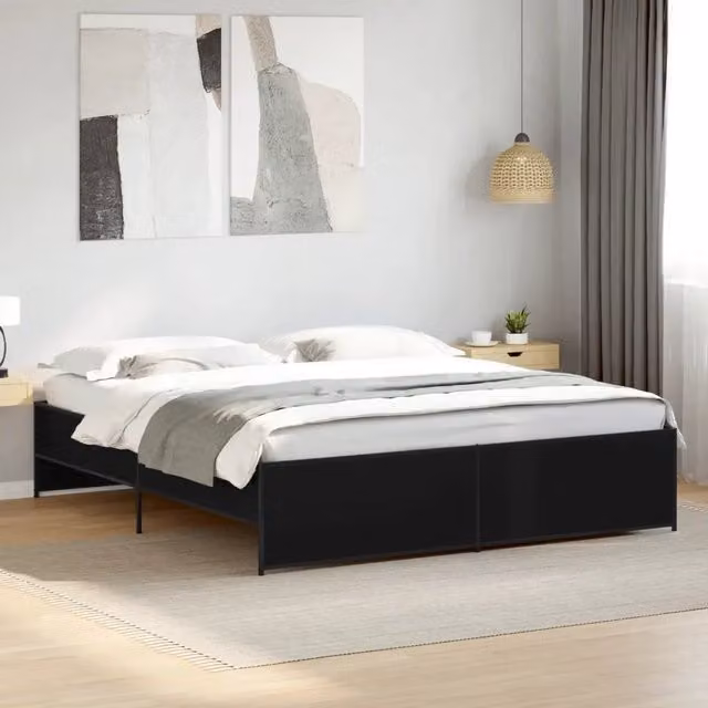 Giroletto Nero 200x200 cm in Legno Multistrato e Metallo 3279867