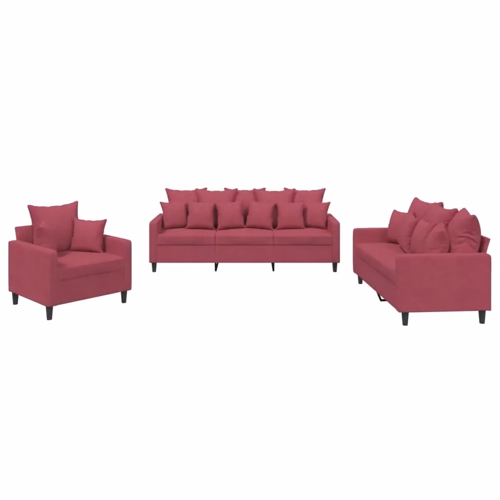 Set di divani 3 pezzi vidaXL in velluto rosso con cuscini per soggiorno moderno – 2