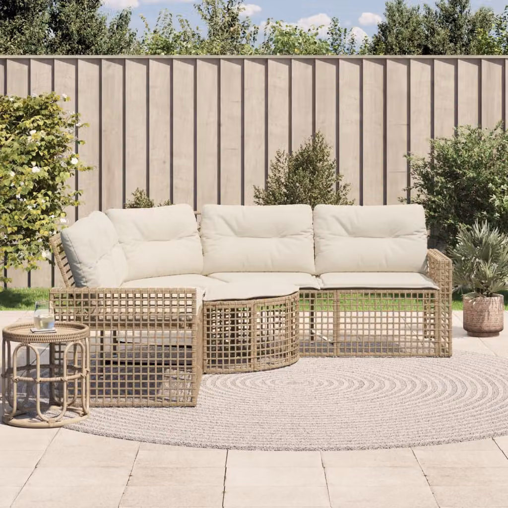 vidaXL Divano da Giardino a L con Pouf Beige e Struttura in Metallo e Polyrattan