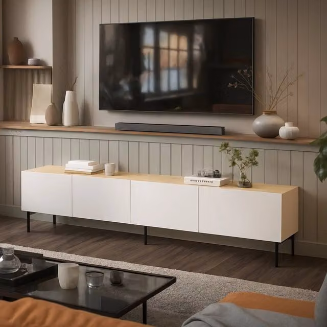 Scopa, Mobile Porta tv un Ripiano, 200x40x52h cm Beige