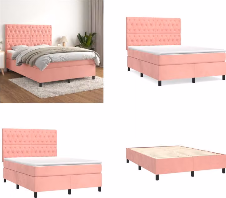 vidaXL Letto a molle con materasso rosa 140x200 cm in velluto - Letto a molle - Letti a molle - Letto - Mobili per la camera da letto