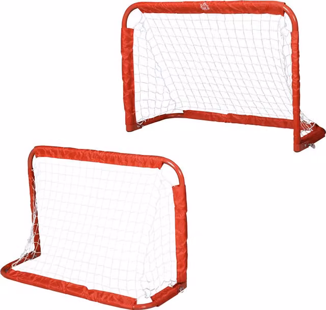 Set di 2 porte da calcio pieghevoli da esterno HOMCOM in acciaio e tetrolon, rosso, L 90 cm x P 36 cm x H 60 cm – 1