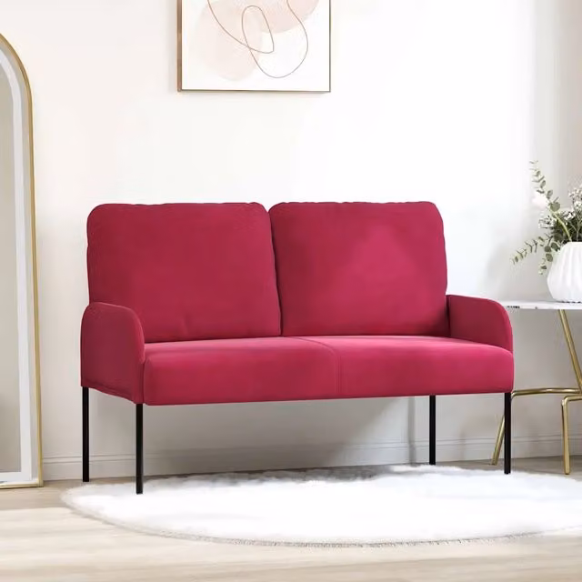 Divano moderno vidaXL in velluto rosso con cuscini per il tuo soggiorno L: 115 cm, P: 80 cm, H: 56 cm