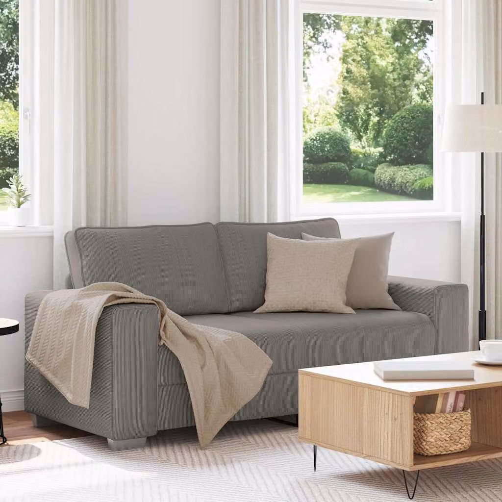 Divanetto moderno vidaXL in velluto a coste grigio con cuscini, L: 180 cm, P: 77 cm, H: 82 cm