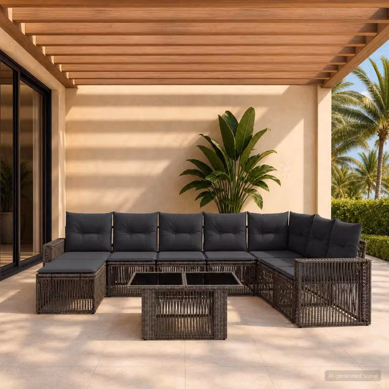 Set Divano da Giardino vidaXL 9 pz in Polyrattan Grigio e Antracite con Cuscini e Tavolino da Esterno